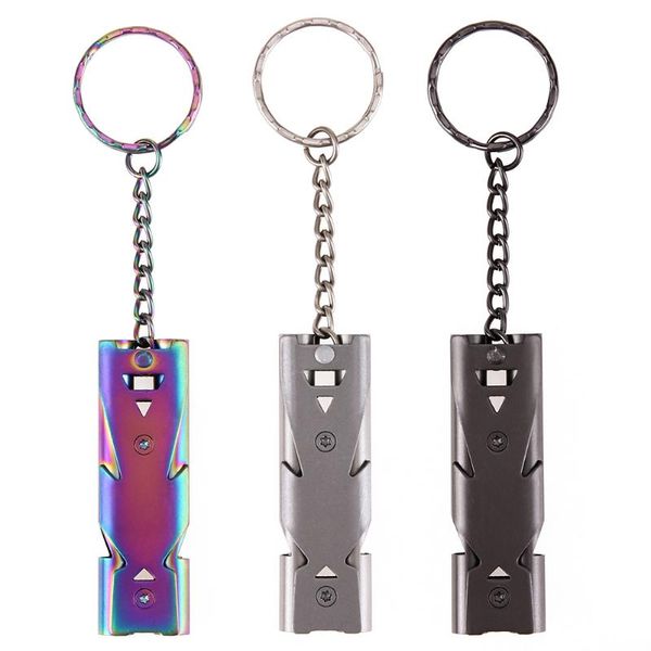 

whistle keychain double pipe high decibel outdoor emergency survival cheerleading whistle stainless steel double pipe emergency