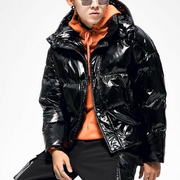 

men's overcoat 2019 jackets casual solid color thick warm hooded cotton padded parkas long sleeve zipper coat, Black