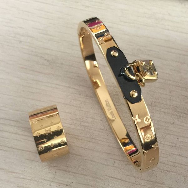 

Brand jewelry et 316 l tainle teel pul eira anel bracelet bangle ring gold ilver ro e lock key bracelet for women men