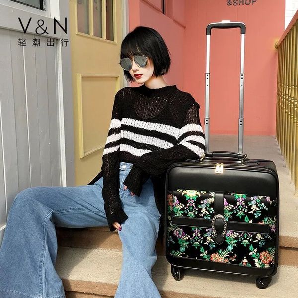 

new trend 16/20/24 inch pu rolling luggage girl brand large capacity travel suitcase women retro trolley travel bag