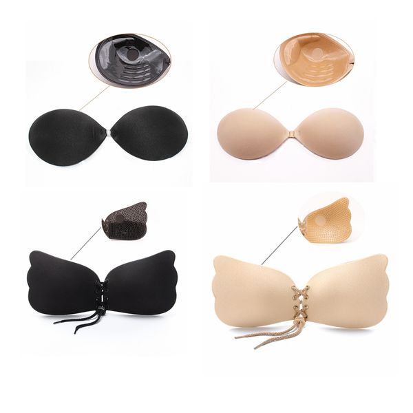 

women silicone bra push up bra strapless backless self-adhesive gel cover butterfly wing invisible bras nipple cover breast pad gga2020 b