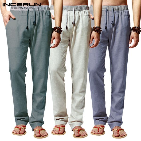 

incerun men casual pants drawstring joggers cotton streetwear patchwork pants pockets straight trousers men pantalones hombre, Black