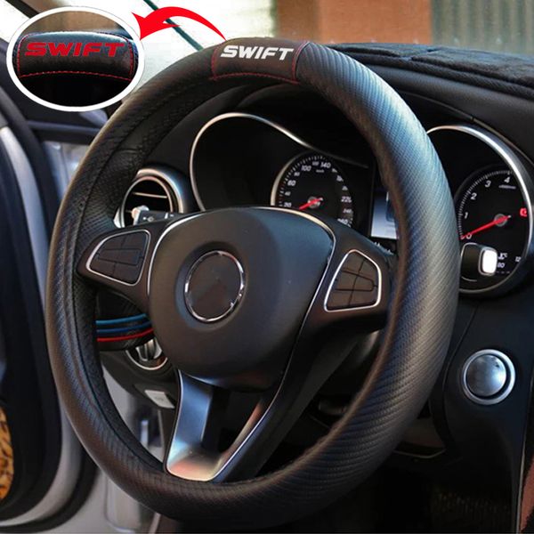 

for swift 38cm car carbon fiber leather steering wheel covers cap steering wheel cover auto car interior accessories