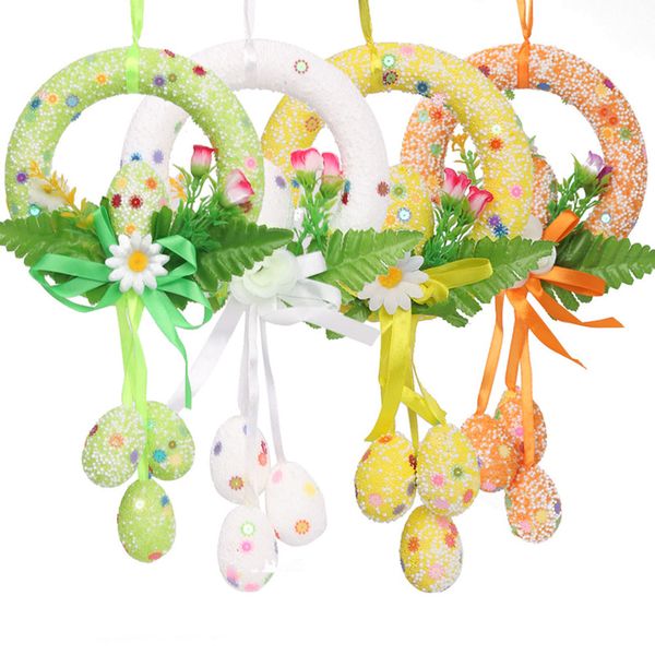 

new wreath spring easter party decoration door winder decorations flowers eggs rattan wreath wall craft ornaments home decor