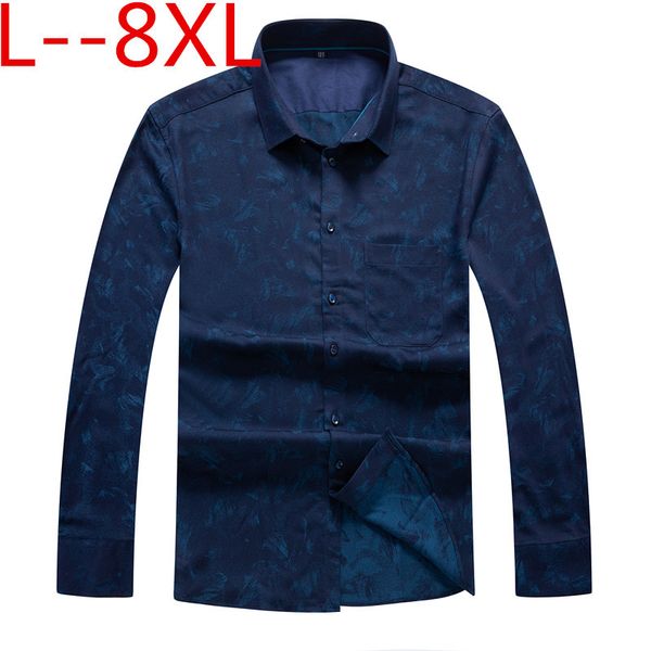 

10xl 8xl 6xl 5xl long sleeve loose men dress shirt brand new designer print male clothing fit business shirts, White;black