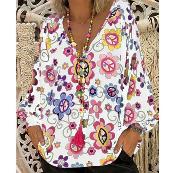 

womens paisley printed button long sleeve v neck pleated casual flare tunic, White