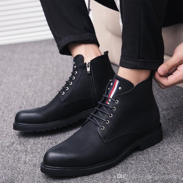 

genuine leather men vintage style casual winter fashion boots vintage winter men shoes motorcycle boots, Black