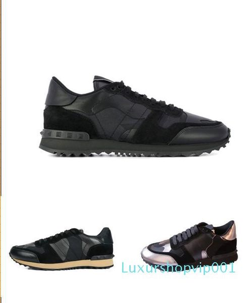 

2019 fashion stud rivet camouflage sneakers men women leather flats designer sport casual shoes 01, Black