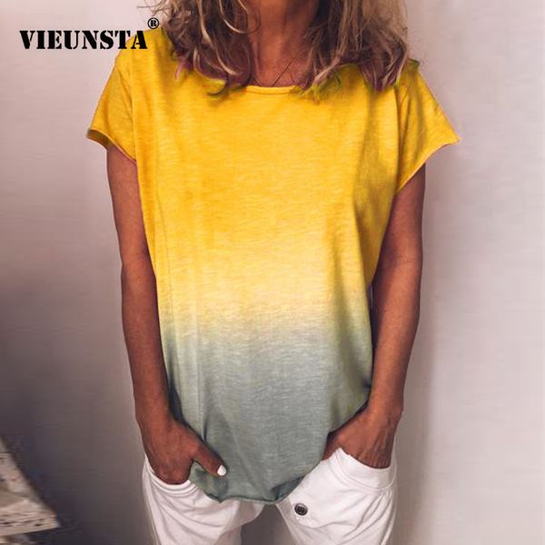 

vieunsta 29 colors fashion gradient color print blouse shirt women plus size o neck summer new short sleeve boho blusas 5xl, White