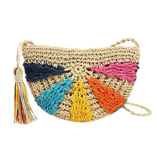 

2020 summer woman bag fashion trend straw bag tassel handbag semi-circular woven european and american popular bags 0110