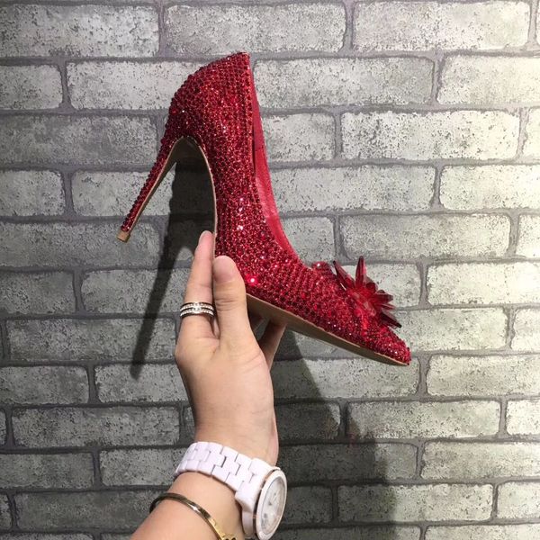 

classic cinderella crystal shoes 6.5 .5 cm high heels wedding shoes bling bling crystal flowers decor bridesmaid shoes, Black