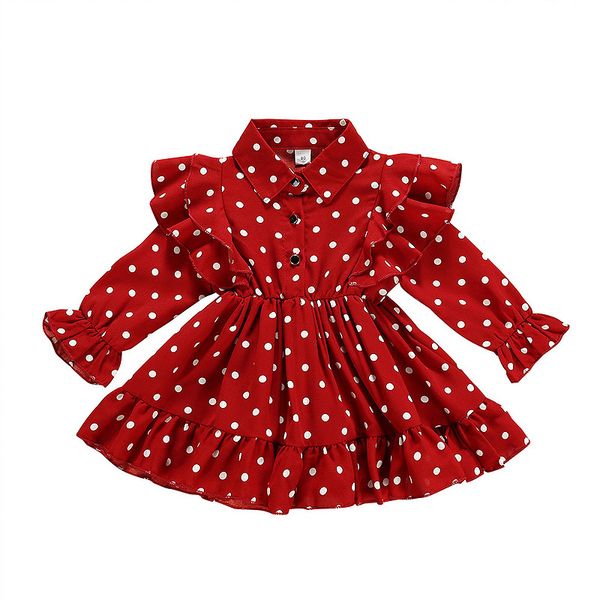 

платья baby дети одежда девушки малыша девушки шифоновое dot отложным collarknee-length лолиты стиль длинный рукав vestidos платье, Red;yellow