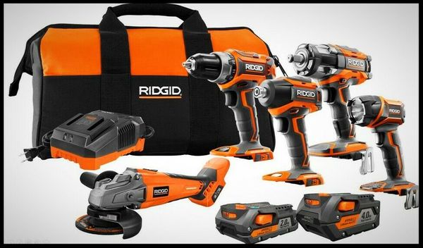 

18v 5 pcs power tool combo kit brushless cordless battery charger bag set
