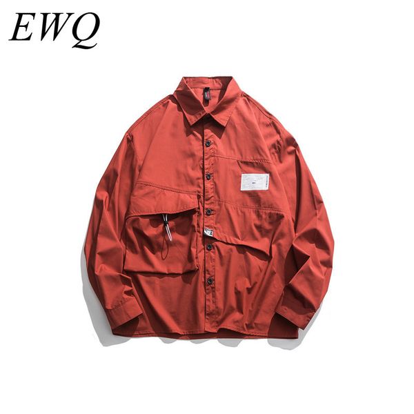 

ewq / can ship men's wear 2020 spring new work clothes shirt personality pocket solid color casual loose all-match 9y818, White;black