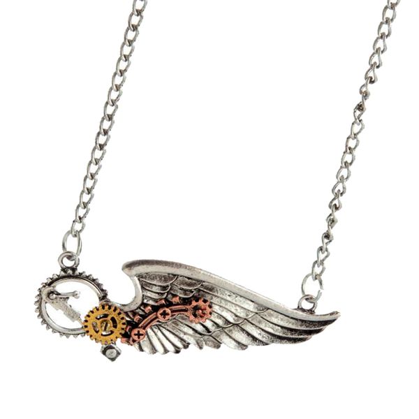 

punk rock steampunk necklace wing clock parts gear pendant women jewelry, Silver