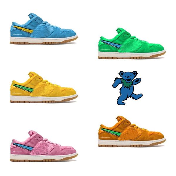 

sb dunk low pro qs three bear pack grateful dead yellow bear dunks mens shoes blue fury deep royal skateboarding sneakers, White;red