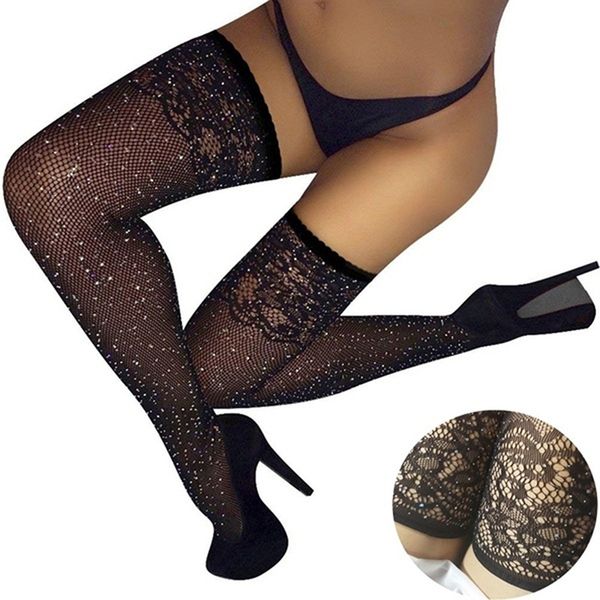 

stocking women thigh overknee lace over the knee stockings female with drill mesh stocking, Black;white
