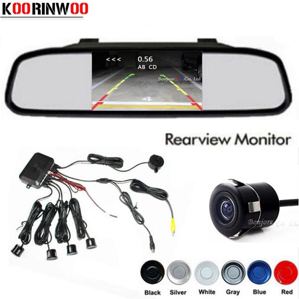 

koorinwoo dual core cpu 4 parking sensors car mirror monitor tft reverse rear view camera assist backup radar alarm system