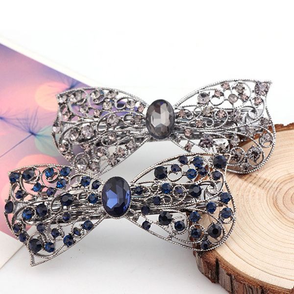 

hollow blue gray cubic zirconia retro bow bowknot barrettes hairpins hair clip for women hair accessories jewelry 8c1104, Golden;white
