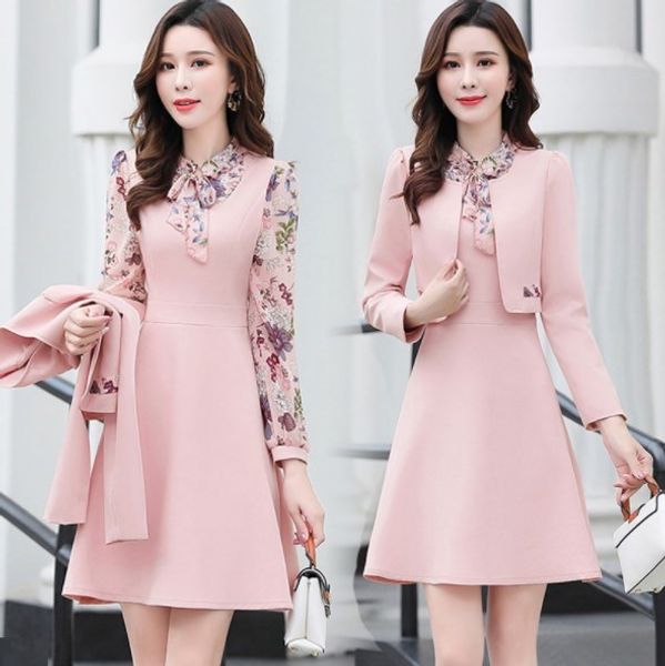 

women office wear long dress suits pink yellow green dresses suit 2 pieces set outfit clothes womens short jacket and dress, White;black