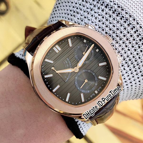 

new black tie g0a33018 41mm automatic power reserve mens watch rose gold gray texture dial brown leatehr strap watches puretime e07h8, Slivery;brown