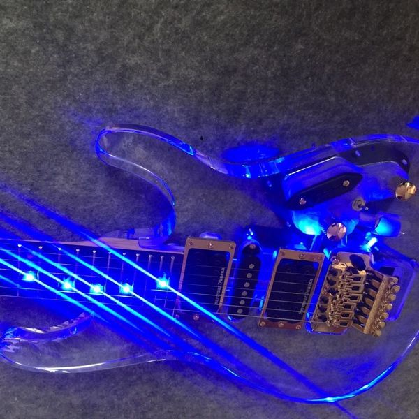 

6-струнная гитара акриловый кристалл синий свет, высокое качество двойной рок электрогитара бесплатная доставка