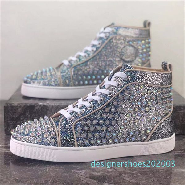 

new men women casual shoes designer red bottoms studded spikes fashion sneakers black red white leather high party wedding c016 d03