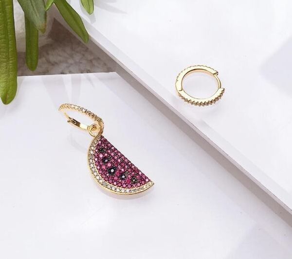 

luxury jewelry s925 sterling silver needle earrings watermelon shape asymmetrical charm stud earrings for women fashion, Golden