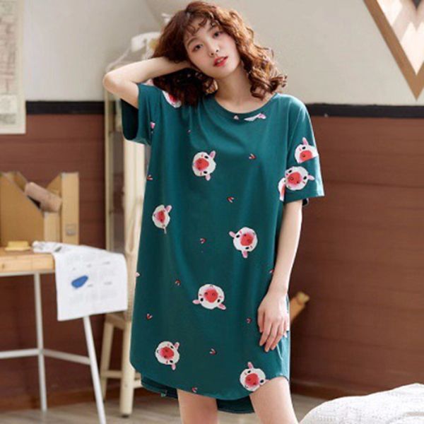 

2020 new sleepwear night dress nightgown women cute printed nightwear female loose short sleeve nighties lingerie bathrobe hot, Black;red