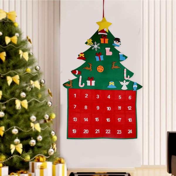 Acquista Behogar 24 Giorni Fai Da Te In Feltro Albero Di Natale Appeso Tessuto Calendario Dellavvento Conto Alla Rovescia Con Tasche Le Decorazioni
