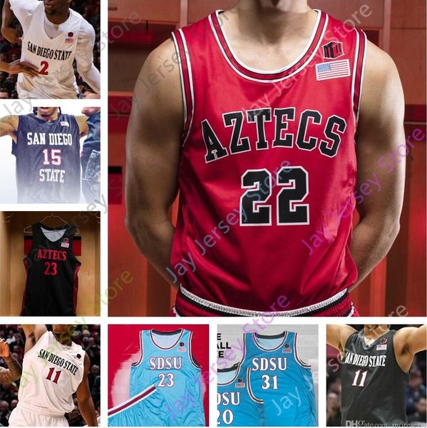 

2020 пользовательские сан-диего государственный баскетбол джерси колледж леонард малахии флинн мэтт митчелл schakel wetzell feagin менсах се, Black;red