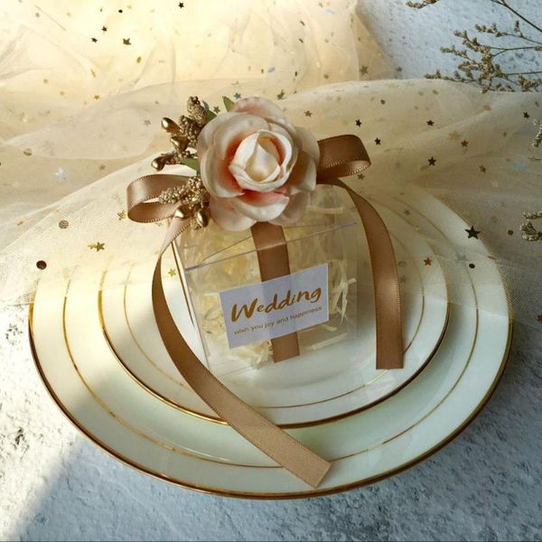 

wedding favor 50pcs custom name date sticker flower ribbon pvc transparent birth candy box a gift boxes for guest