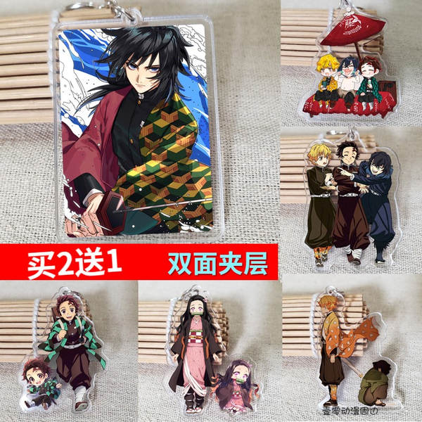 

demon slayer: kimetsu no yaiba kamado tanjirou kamado nezuko tomioka giyuu cosplay acrylic figure keychain keyring pendant gifts, Silver