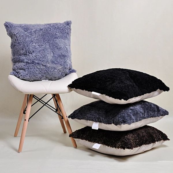 

curly lamb sheep fur sheep skin pillow cushion with core 50*50cm fashion single side sheep fur throw for furniture upholstery