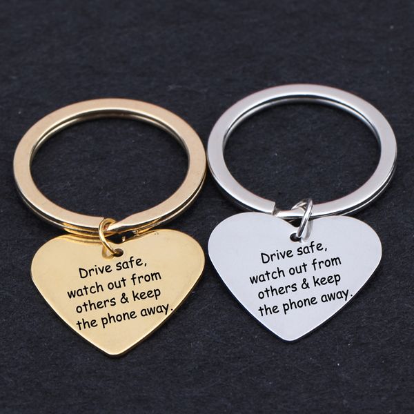 

key chain customed drive watch out from others & keep the phone away family couple expression the care to driver, Silver