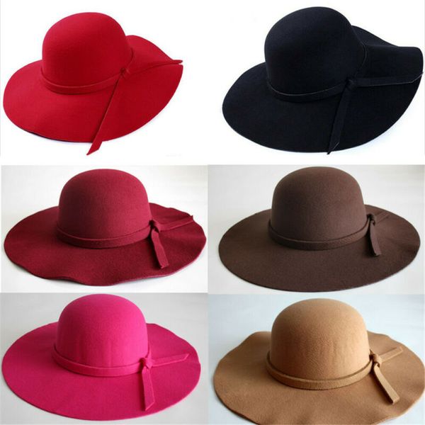 

fashion women ladies floppy wide brim wool felt bowler summer beach hat sun cap summer, Blue;gray