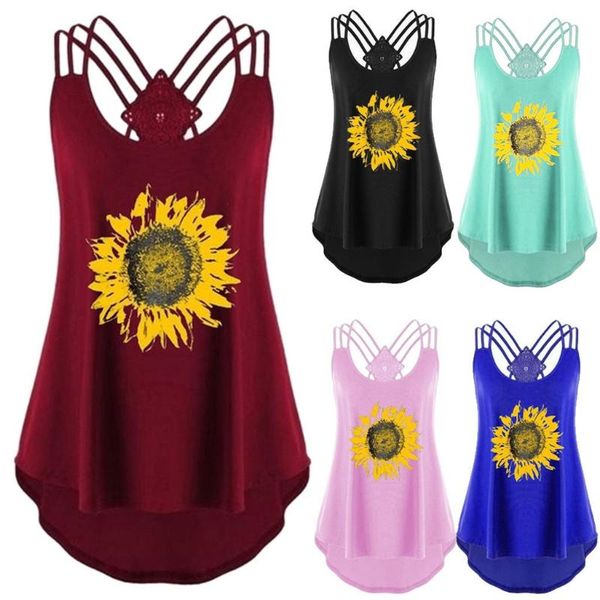 

women's tanks & camis women sunflower sleeveless bandages vest strappy tank o neck streetwear blouse clothing camisole g25, White