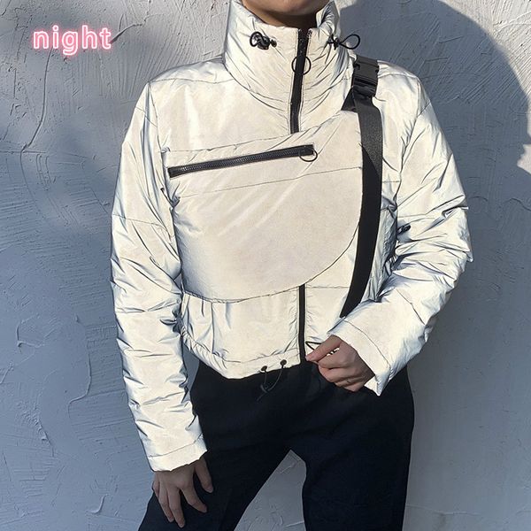 

дизайнер womnen осень зима светоотражающие куртки женская личность нерегулярные сумка мода стенд воротник пальто уличная одежда для женщин 2, Black;brown