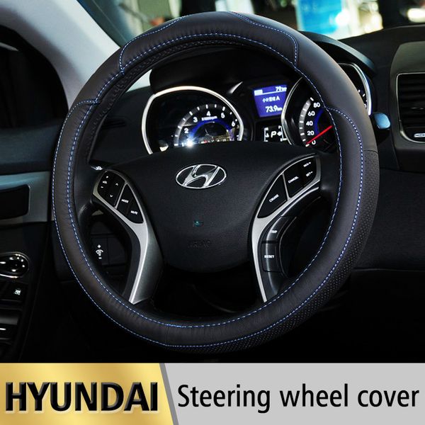 

leather car styling steering wheel cover for tucson ix35 i30 solaris elantra accent getz santa fe i20 auto accessories