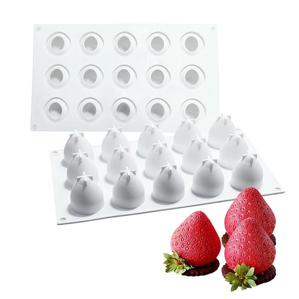 Schokoladen-Silikonform, Erdbeer-Mousse, Kuchen, Eis, Gelee, Obst, Backseife, Kerzenform, 15 Mulden