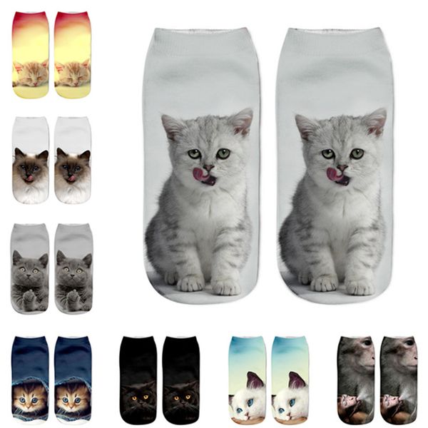 

funny 3d girls ankle socks cat print sock slippers cute chaussette cotton sports hosiery women short socks summer sneaker stockings 8 colors, Pink;yellow