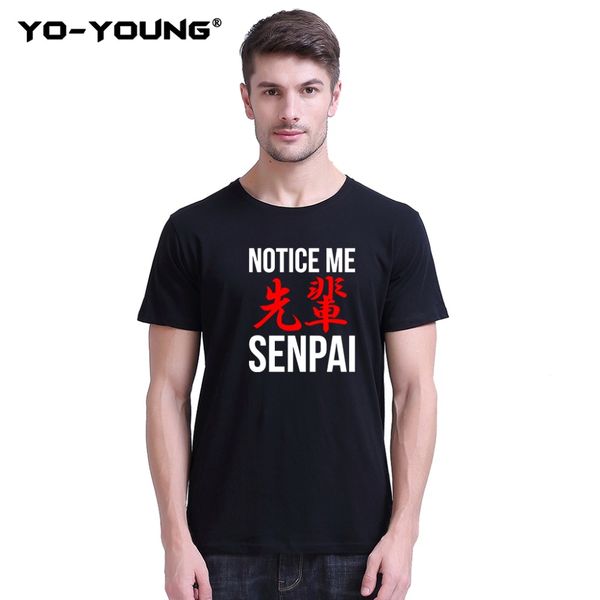 

yo-young men t-shirts anime letters notice me senpai print 100% 180 gsm combed cotton casual tee shirts homme customized, White;black
