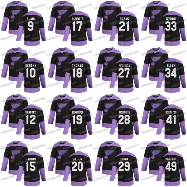

27 alex pietrangelo 2020 hockey fights cancer st. louis blues 34 jake allen alexander steen jaden schwartz brayden schenn sammy blais jersey, Black;red