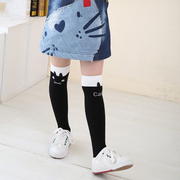 

children's cotton fashion casual cute cartoon stripe print knee socks left and right socks tights spring and autumn, Blue