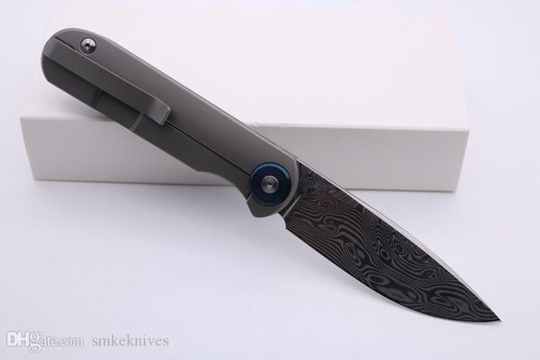 

Smke Ножи Shamwari Передняя Flipper Складной нож 3,5" Дамаск Лезвие Smooth Titanium Ручка выживания Тактические ножи Outdoort карманный нож