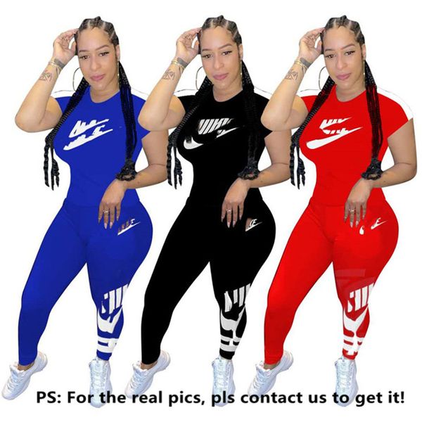 

plus size summer women brand sportswear two piece set designer outfits short sleeve t-shirt+pants casual sweatsuits letter tracksuit 2835, Black;gray