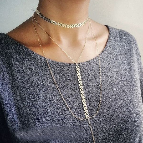 

fashion necklace women long dangle necklace jewelry fish bone chain jewelry ornaments fantastic choker necklaces pendientes, Golden;silver