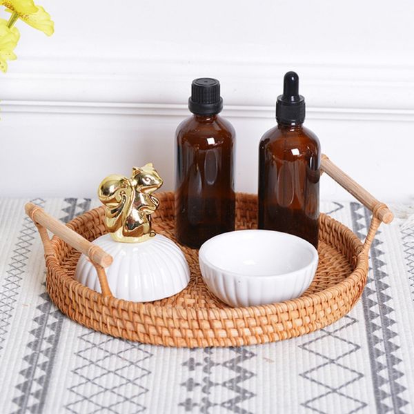 

kitchen storage & organization rattan bread basket round hand-woven trays with handles