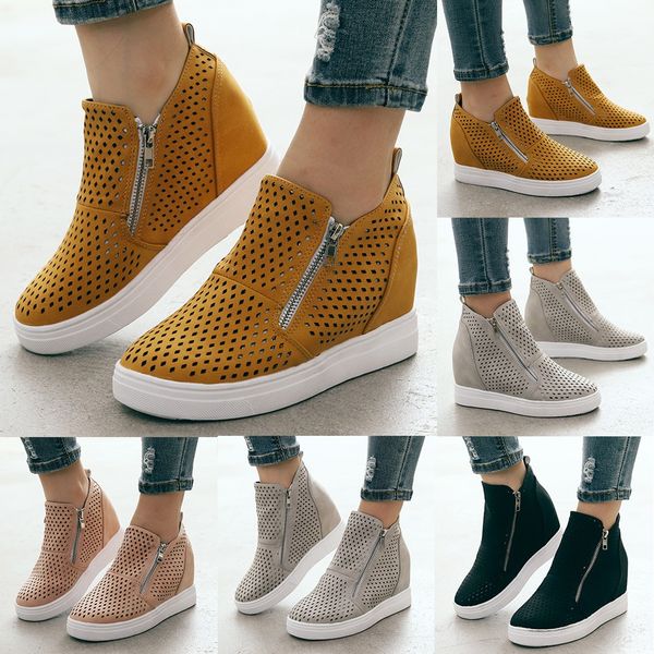 

15#summer boots women ladies fashion sole hollow zipper ankle flat round toe casual boots shoes botines mujer 2019, Black