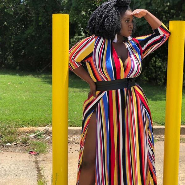 

plus size striped print casual women dresses 2020 big size dresses women's summer sashes bodycon chiffon party dress, Black;gray